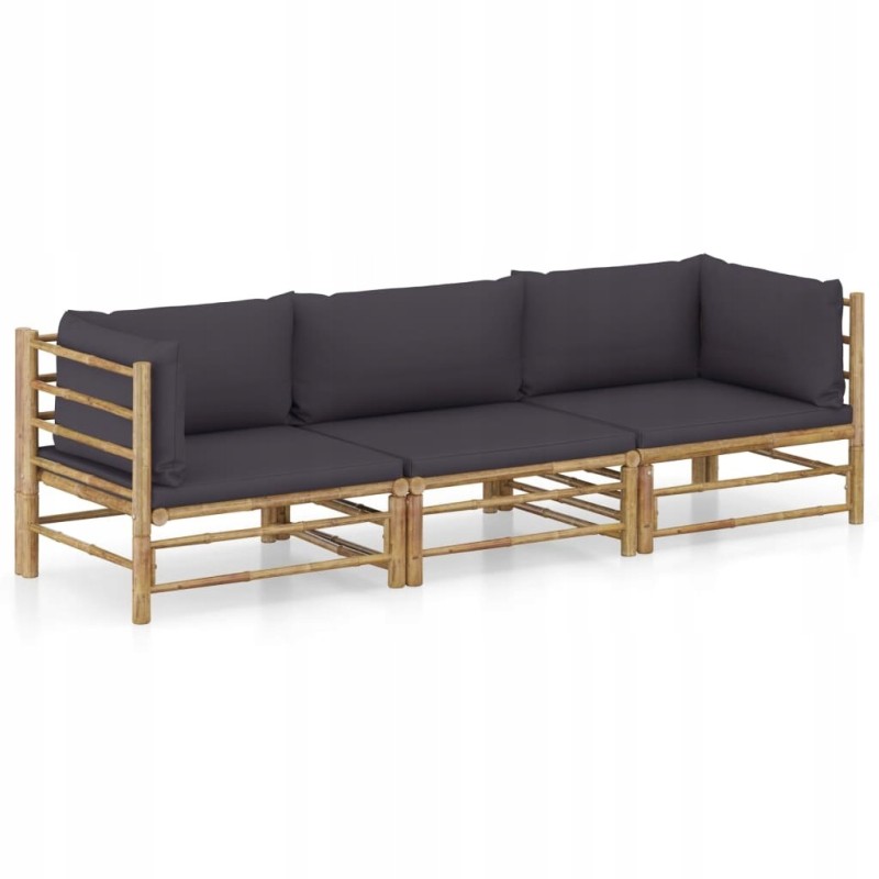 3 dalių sodo baldų komplektas, tamsiai pilkos pagalvės