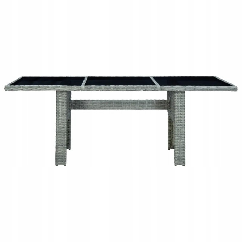 Sodo stalas, šviesiai pilkas PE rotangas ir grūdintas stiklas