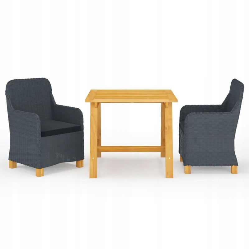 Acacia sodo stalas + 2 juodos rotango kėdės