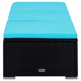 Rotango gultas su pagalvėle ir stalu - 195x60x31 cm, juoda/mėlyna