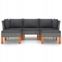 Poilsio komplektas iš rotango – pilkas, 5 pagalvės, 60,5 x 64,5 x 67 cm