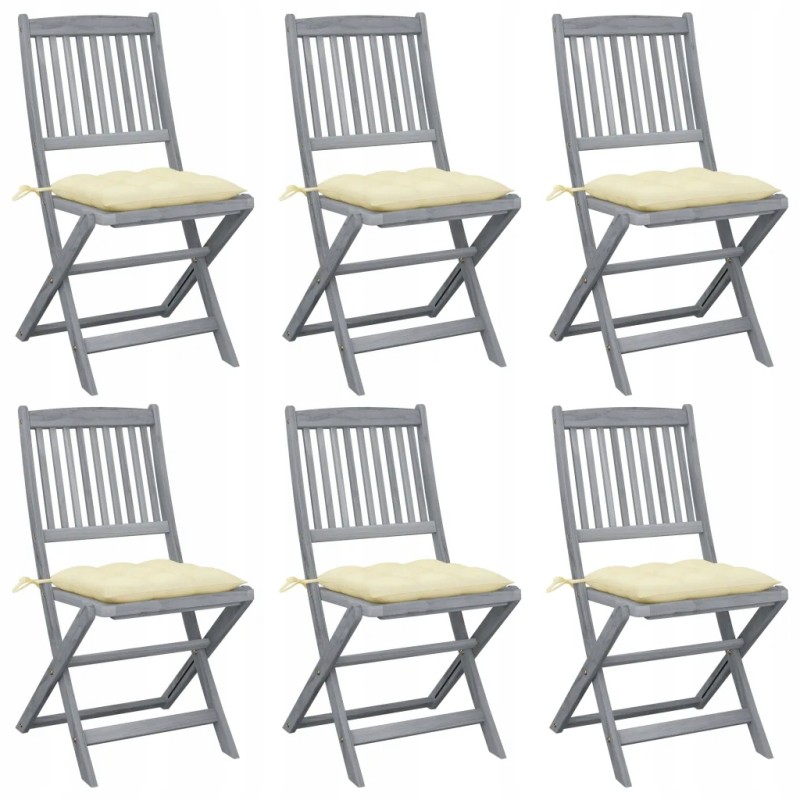 6 valgomojo kėdžių komplektas su pagalvėlėmis - akacijos mediena, kreminė