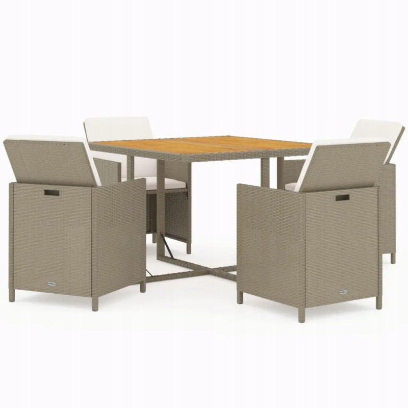 5 dalių PE rotango sodo baldų komplektas, smėlio spalvos, išmatavimai: stalas