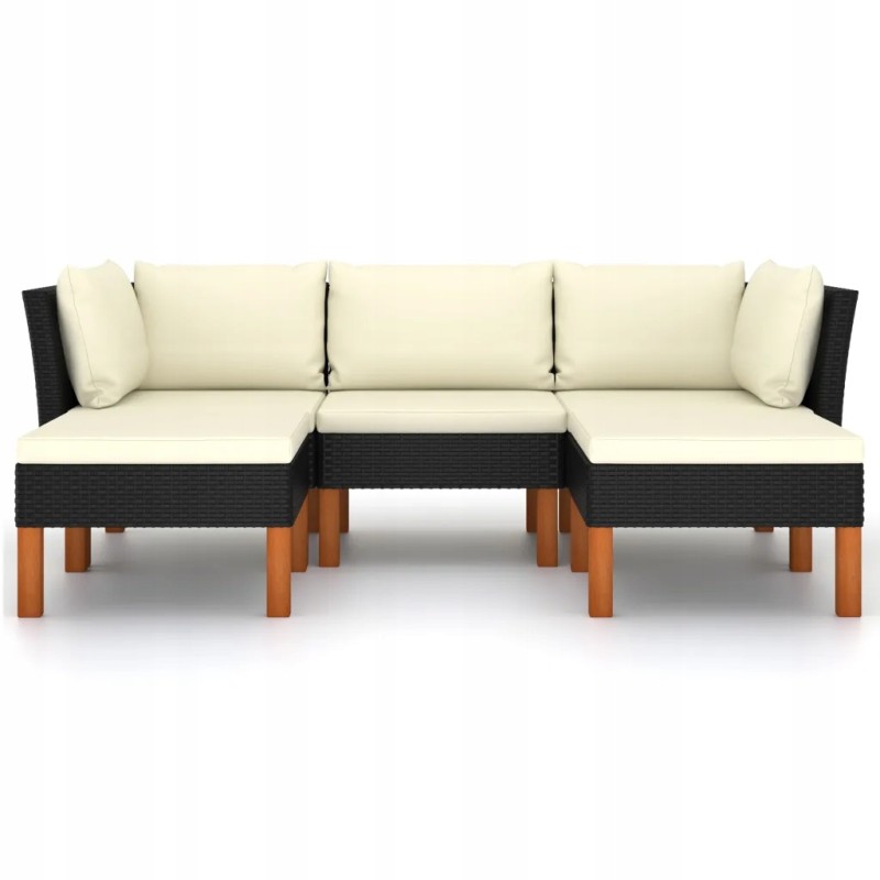 Vidaxl 5 dalių sodo poilsio komplektas, pagalvėlės, juodas PE rotangas