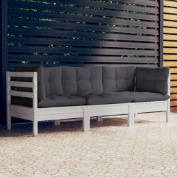 3-vietė sodo sofa su antracito pagalvėlėmis, pušis