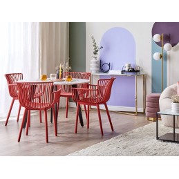 4 raudonų pesaro valgomojo kėdžių rinkinys