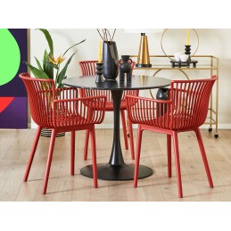 4 raudonų pesaro valgomojo kėdžių rinkinys