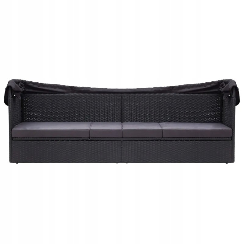 Vidaxl sodo sofa su baldakimu, polirotango, juoda