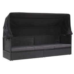 Vidaxl sodo sofa su baldakimu, polirotango, juoda