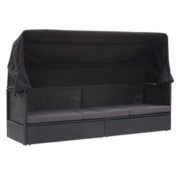 Vidaxl sodo sofa su baldakimu, polirotango, juoda