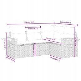 dalių sodo sofos komplektas, juodos PE rotango pagalvėlės