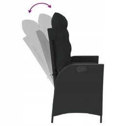 Vidaxl ištraukiamas sodo suoliukas su pagalvėlėmis, juodas, polirotangas