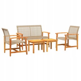 5 dalių smėlio spalvos polirotango ir akacijos sodo baldų komplektas