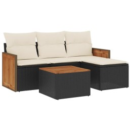 Rattan pe lounge set, black, 55x55x69, cream cushions