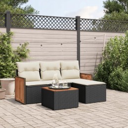 Rattan pe lounge set, black, 55x55x69, cream cushions