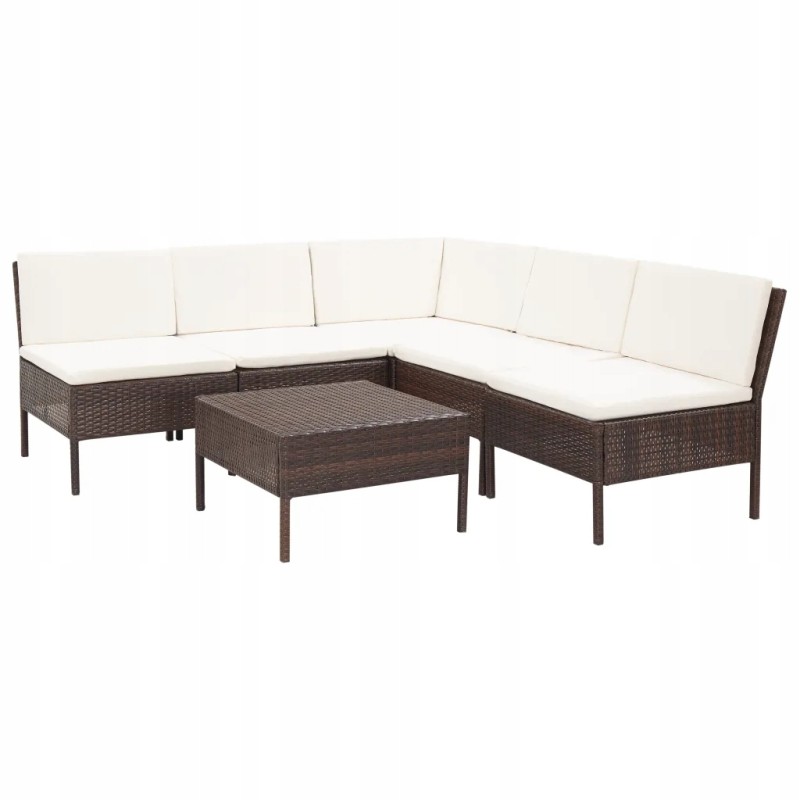 6-piece rattan garden lounge set, brown/cream