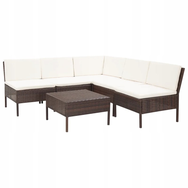 6-piece rattan garden lounge set, brown/cream, 60x60