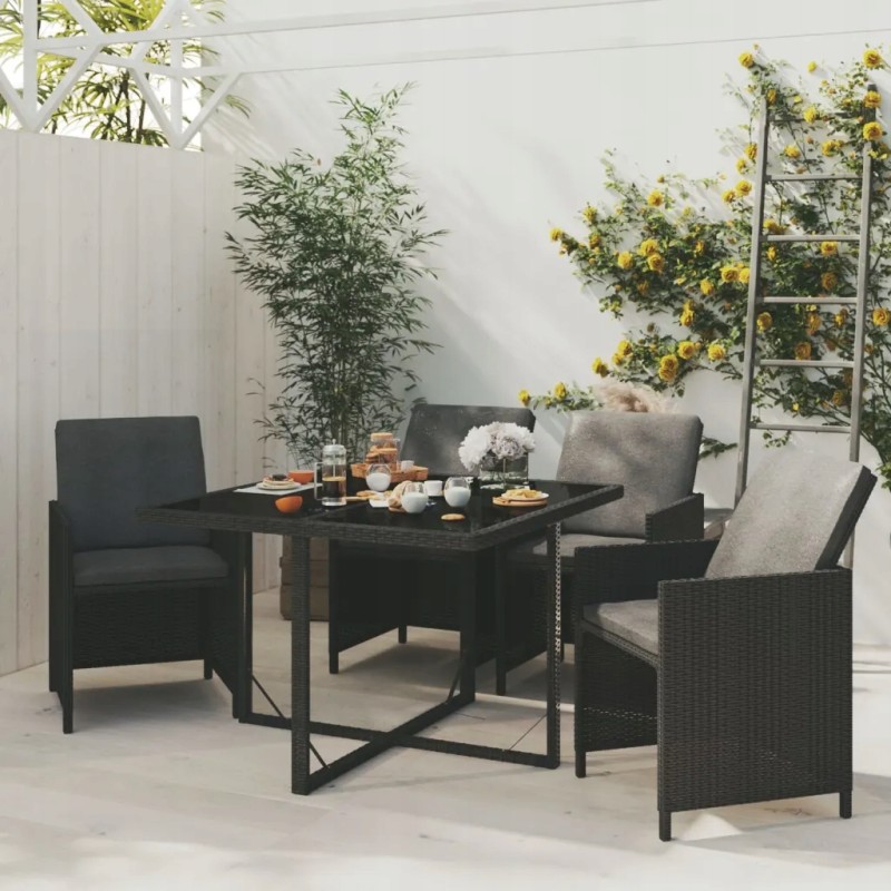 Vidaxl 5-osaline aiamööbli komplekt patjadega, polürotangist, must, 3095