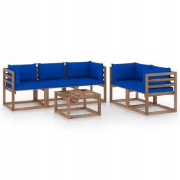 Vidaxl 6 Piece Garden Lounge Set with Blue Cushions
