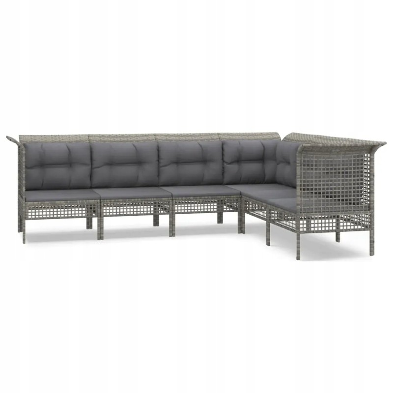 6-piece garden lounge set, cushions, grey, rattan pe
