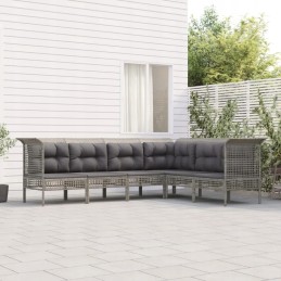 6-piece garden lounge set, cushions, grey, rattan pe