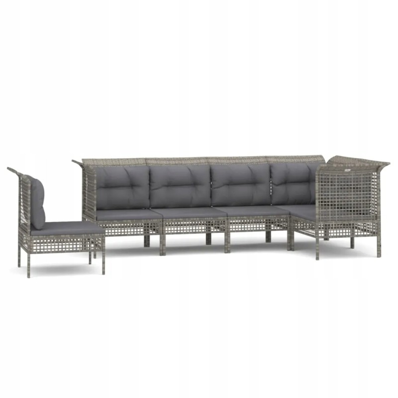 6-piece garden lounge set, cushions, grey, rattan pe