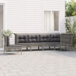 6-piece garden lounge set, cushions, grey, rattan pe