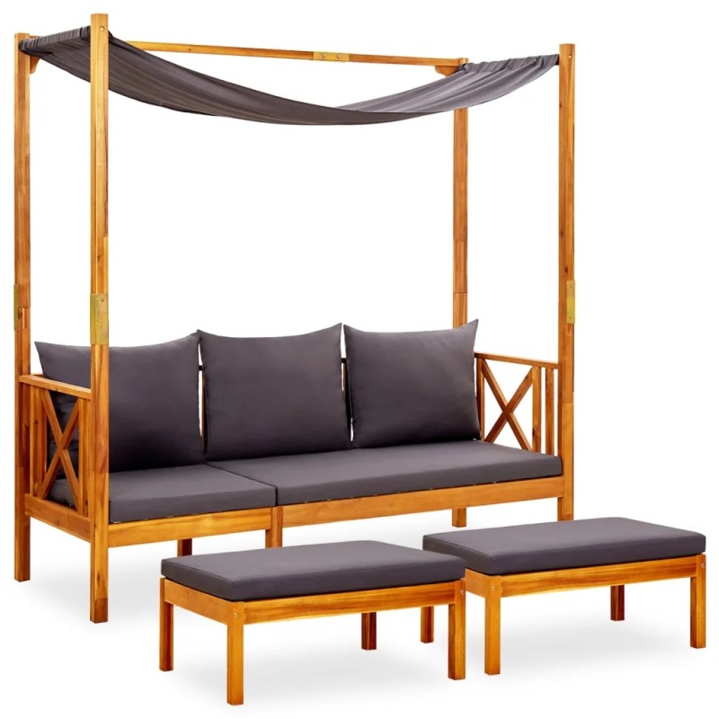Vidaxl Garden Bench with Canopy and Footrests Solid Acacia Wood