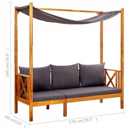 Vidaxl Garden Bench with Canopy and Footrests Solid Acacia Wood