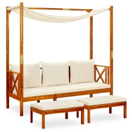 Vidaxl Garden Bench with Canopy and Footrests Solid Acacia Wood