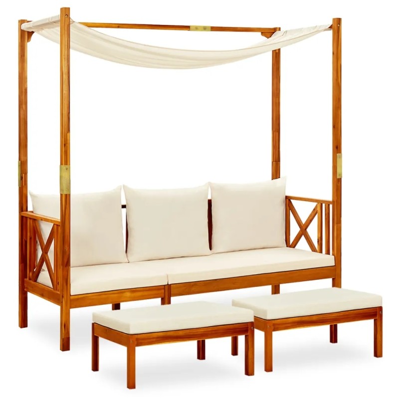 Vidaxl Garden Bench with Canopy and Footrests Solid Acacia Wood