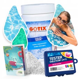 Chloro šokas baseinui, granulės, baseino chemikalai, 1kg chlortix ph testeris