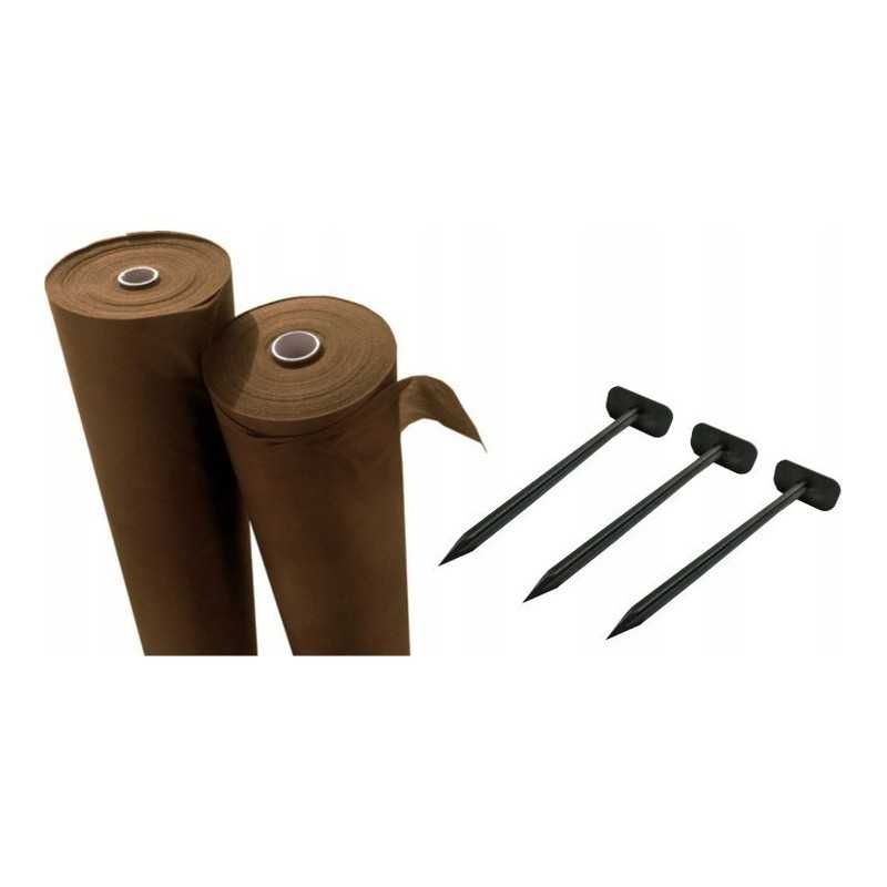 Agrotekstilės mulčiavimas gf uv p-50 0,8x50mb ruda + kaiščiai 12,5cm 100 vnt