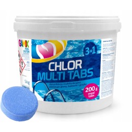 Chloro multi tabs 3in1 tabletės, chemikalai baseinams, 5kg, gamix, 200g