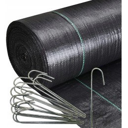 Agrotekstilė, juoda, tvirta, 1x50m, sodo neaustinė medžiaga piktžolėms, inkarai, smeigtukai