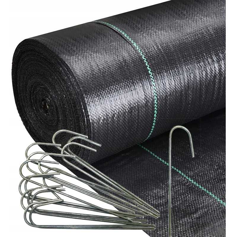 Agrotekstilė, juoda, tvirta, 1x50m, sodo neaustinė medžiaga piktžolėms, inkarai, smeigtukai