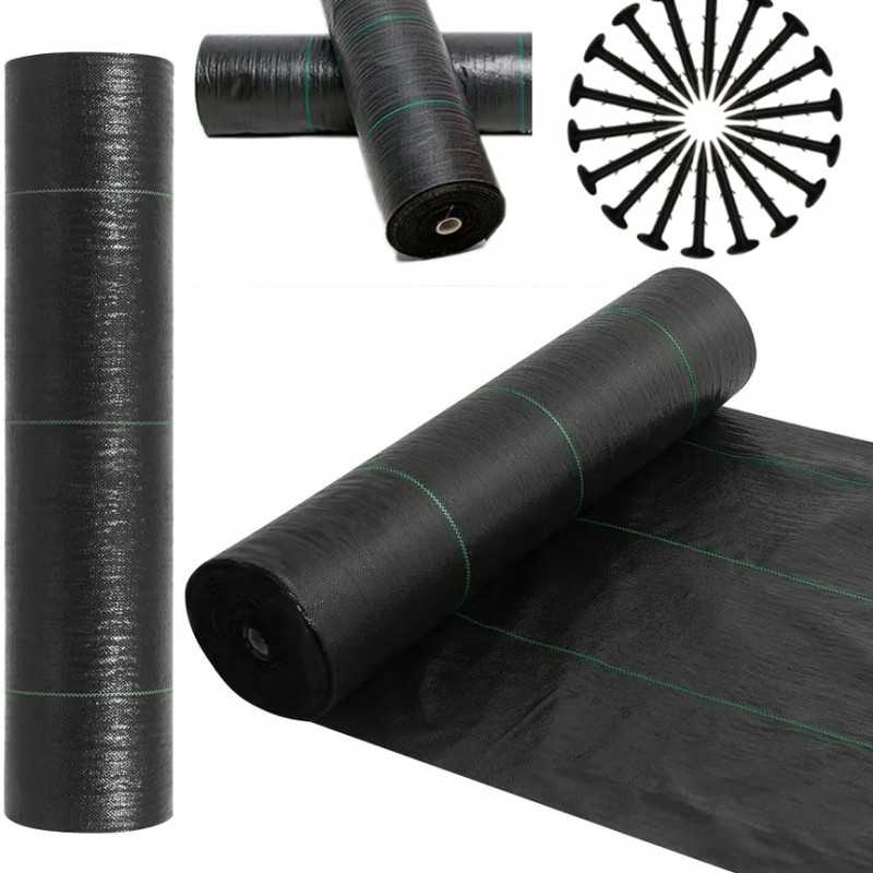 Agrotkanina agrotekstilė 1,1x50m nuo piktžolių juoda 90g UV 3% + 50x inkarai