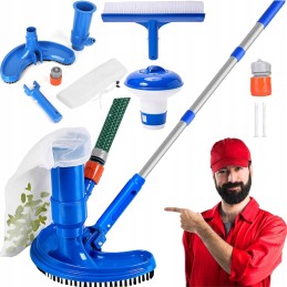 Dulkių siurblys tvenkinio baseino dugno valymui, tinklas, stulpų komplektas, 4in1