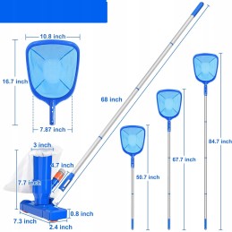 Baseino dulkių siurblys su šepetėliu 170 cm, baseino valymo rinkinys