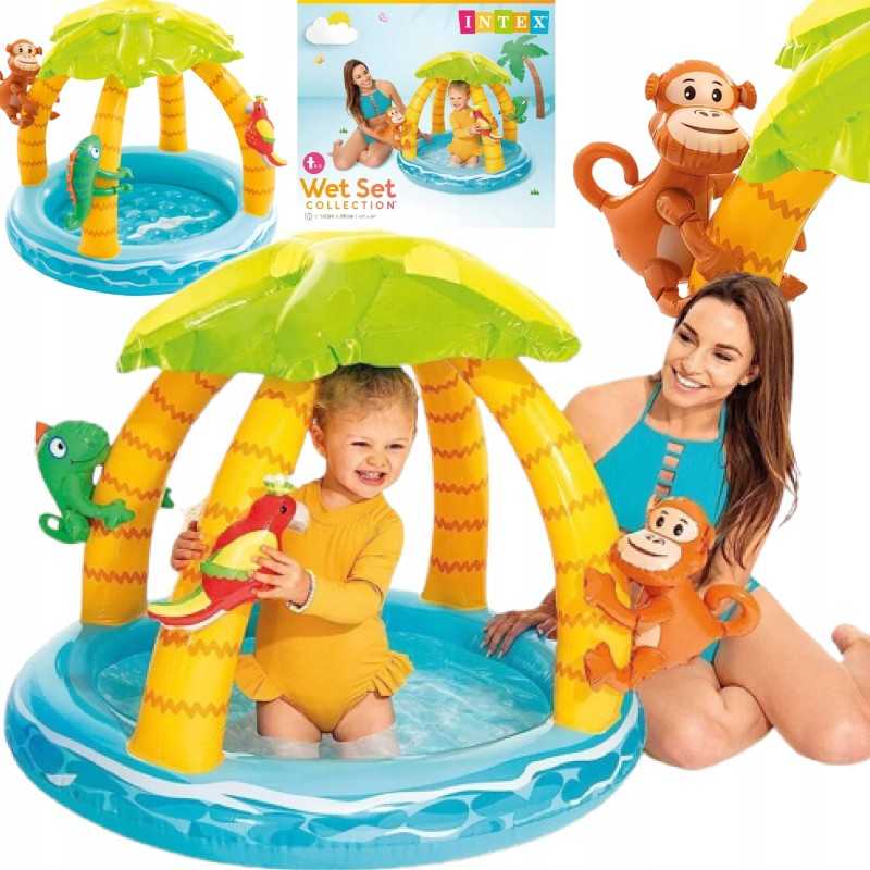 Vaikiškas pripučiamas irklavimo baseinas tropinė sala intex 102 x 102 cm