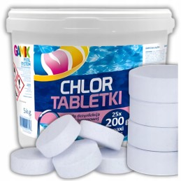 Chloro tabletės 5kg chloro 25vnt 200g chemijos baseino vandeniui be gamix