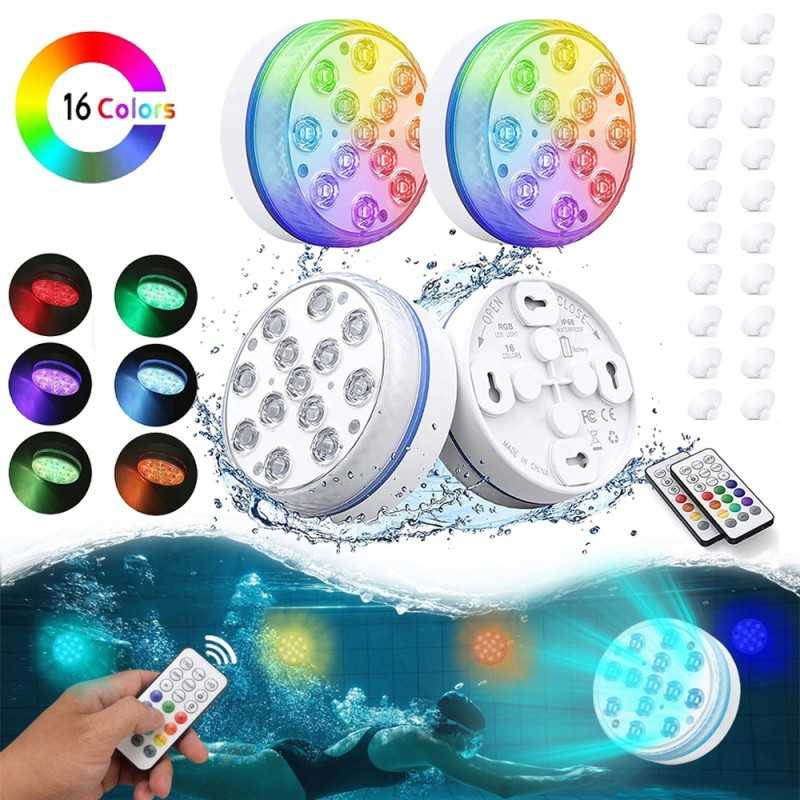 4x LED povandeninis apšvietimas su siurbtukais, vandeniui atsparus RGB baseino apšvietimas