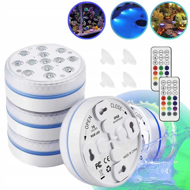 4 komplektas povandeninės šviesos baseino apšvietimas 16 RGB apšvietimo režimų