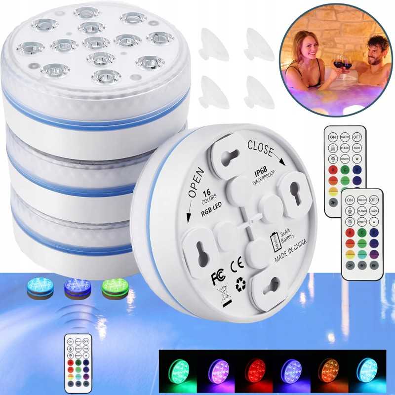 4 x povandeninis apšvietimas 13 RGB šviesos diodų voniai su nuotolinio valdymo pultu