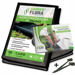 Juoda agrotekstilė 50g gf agro nuo piktžolių audinys nuo piktžolių 1,1x50m + tvirtinimo kaiščiai x100
