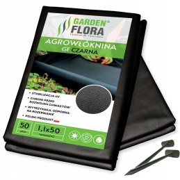 Juoda agrotekstilė piktžolėms 1,1x50m kilimėlis nuo piktžolių 50g + smeigtukai