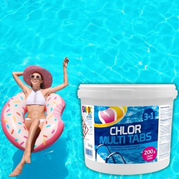 Chloro kelios tabletės 25x 200g 3in1 didelis 5kg baseino chemikalai be gamix
