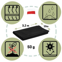 Agrotekstilė juoda neaustinė medžiaga braškėms nuo piktžolių UV 50g 3,2x20 m + inkarai