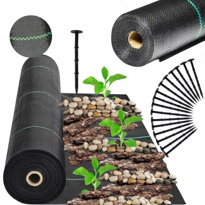 Juoda revento agrotekstilė 1,6 m x 50 m / 70g/m2 + inkarai