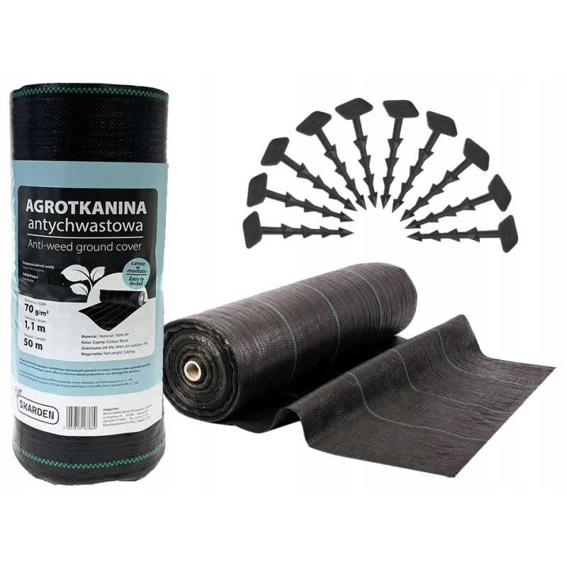 Skarden agrotekstilė 1,1x50m juoda 70g/m2 + 100 smeigtukų